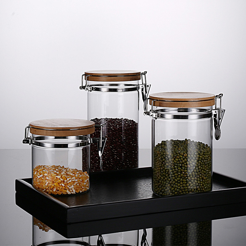 clear Insulated borosilicate glass storage container glass jar with metal buckle borosilicate glass jar