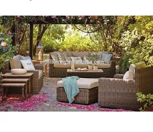 热卖户外花园家具柳条藤沙发套装出售