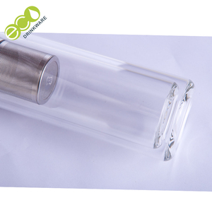 No Minimum <strong>Personalized</strong> GA6010 Reusable 450ml Borosilicate Fruit Infusing Double Wall Glass <strong>Water</strong> <strong>Bottles</strong> With Bamboo Lid - Product Image 4