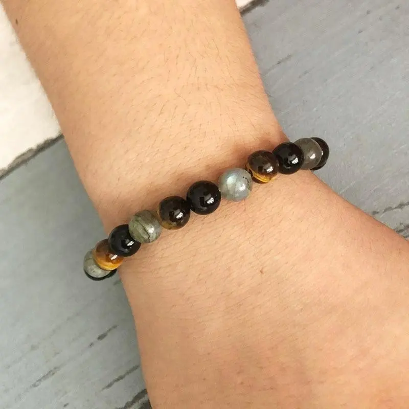 Sn1386 Handmade Người Đàn Ông Đá Tự Nhiên Mala Chữa Bệnh 8Mm Tiger Eye Đen Agate Nhập Khẩu Labradorite Căng Vòng Đeo Tay