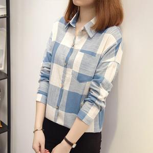 Camicetta per camicia <span class=keywords><strong>a</strong></span> <span class=keywords><strong>quadri</strong></span> <span class=keywords><strong>a</strong></span> manica lunga stile corea all'ingrosso stile girocollo per le donne - Product Image 4
