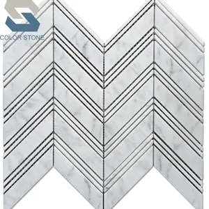 Precio al por mayor de carrara blanco chevron de mosaico de mármol azulejos portugueses