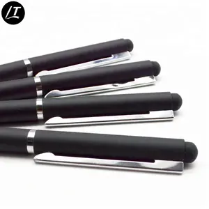 Metal Rubber Finished Matte Black Soft Stylus Slim Ball Pen With Touch Function And Package Pen Set With Gift Box