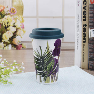 <span class=keywords><strong>Double</strong></span> Paroi Tasses En Céramique Résistant À La Chaleur Café Voyage <span class=keywords><strong>Tasse</strong></span> avec Couvercle À Vis - Product Image 2