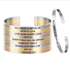 BS2006-brazalete inspirador de acero inoxidable, brazalete con palabras motivadoras grabadas - Product Image 1