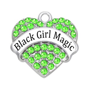Pendentif Cœur Métallique Écologique avec Message, Diamant Scintillant, Charme Black Girl Magic, Rock Girl pour la Fabrication de Bijoux - Product Image 5