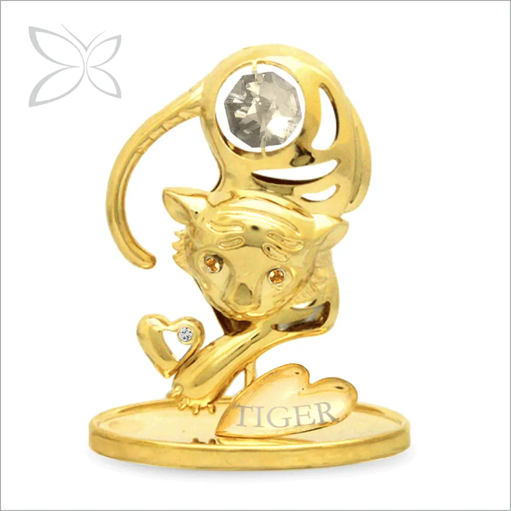 Crystocraft 12 Chinese Horoscope Zodiac Feng Shui Animal 24 18k Gold Plated Tiger FigurineとBrilliant Cut Crystals