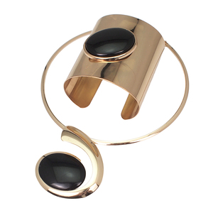 Big Oval Resin Set Đồ Trang Sức Kim Loại Torques Cuff Vòng Đeo Tay Vòng Cổ Phụ Nữ Hợp Kim Statement Necklaces Đảng Bộ - Product Image 2