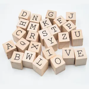 Cubos de madera con letras del alfabeto, 26 piezas, 25mm, bloques de cubo geométrico de madera