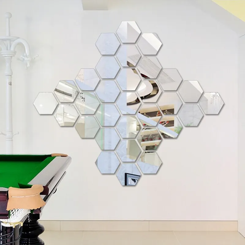 Pegatinas de pared de espejo de baño acrílico hexagonales 3d autoadhesivas decorativas