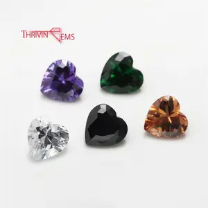 Thriving Gems Top Quality Loose Gemstone Amethyst/Emerald/White/Champagne/Black/White Stone Heart Shape Cubic Zirconia