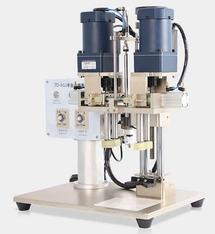 Kapak sızdırmazlık şişe kavanoz kilit cam vida pnömatik yarı otomatik masaüstü Pet uçucu yağ kapağı basın şişe masa kapatma makinesi