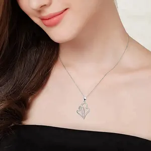 Kalung Perhiasan mode kalung perak Italia grosir 925 perak murni kalung hati ganda zirkon