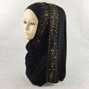 <span class=keywords><strong>Hijab</strong></span>スクエアラインストーンスパンコールイスラム教徒ジャージーヒジャブ女性 - Product Image 5