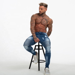 Gingtto Custom elegante Blue Denim Stretch <span class=keywords><strong>Super</strong></span> Fit <span class=keywords><strong>Jeans</strong></span> strappati da <span class=keywords><strong>uomo</strong></span> Pantaloons da <span class=keywords><strong>uomo</strong></span> <span class=keywords><strong>Jeans</strong></span> <span class=keywords><strong>Skinny</strong></span> da <span class=keywords><strong>uomo</strong></span> - Product Image 6