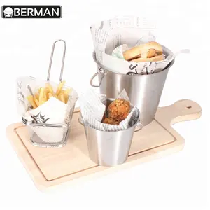 Herramientas y equipos de restaurante de acero inoxidable que sirven Cubo de freír francés, Cubo de ala de pollo frito de papel