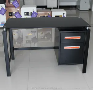 Modern cam üst metal masa ofis bilgisayar masası