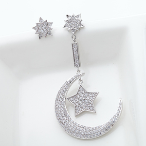 LUOTEEMI Studded CZ Diamond <strong>Earrings</strong> Fine Jewelry Clear Cubic Zircon <strong>Moon</strong> <strong>Star</strong> Asymmetry Glitter <strong>Star</strong> <strong>Earrings</strong> for Women - Product Image 5