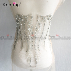 Keering A Mano Del Mestiere Appliques Bianco Della Perla Del Fiore Corpetto di Perline di Cristallo Del Rhinestone <span class=keywords><strong>Applique</strong></span> Patch per il Vestito Da Cerimonia Nuziale WDP-093 - Product Image 4