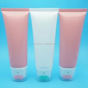 Tabung Plastik Pembersih Wajah Kosmetik, Tabung Plastik dengan Sikat Silikon & Aplikator Rol Pesan