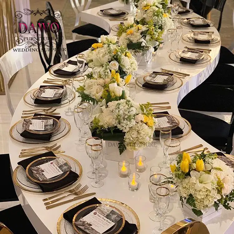 Beyaz MDF üst S şekli yarım ay düğün masa yemek masası