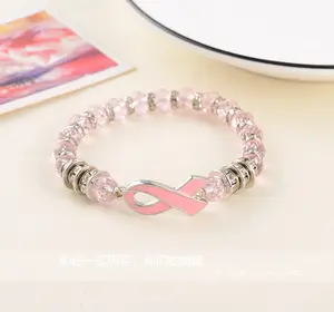 Public advertising breast cancer awareness macrame pink ribbon bracelet