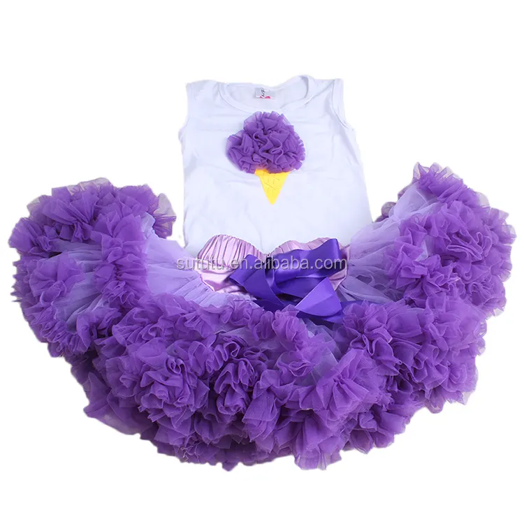 Set Pakaian Musim Panas Anak Perempuan Tutu Dansa Rok Tutu Sifon Ungu Baju Bayi Grosir