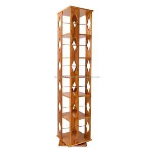 Bamboo 6 Tiers Revolving Bookcase With 6 Adjustable Multipurpose Book Shelves