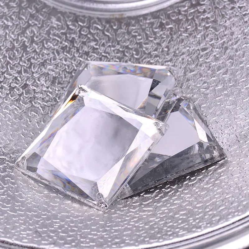 Aojiao — grands cristaux blancs clairs de 35mm, Strass carrés cousus sur des Appliques, pierres miroirs plates, à coudre, cristal acrylique