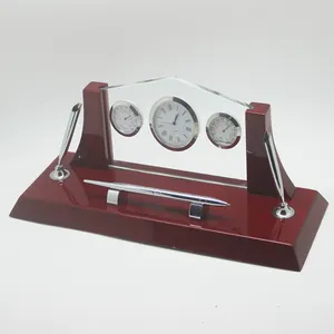 דקורטיבי עץ שעון שולחן לעמוד עט
