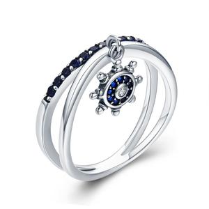 BAGREER-anillo de plata de ley 925 SCR280 con diseño de ancla, joyería personalizada con diseño de ancla doble, con gema azul, para mujeres - Product Image 1