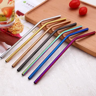 Colored SS304 bent straw steel reusable drinking stainless steel straw