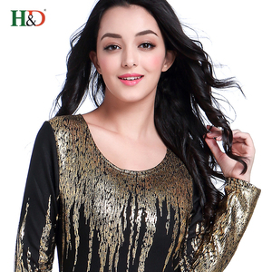 H & D china fabricante oem odm fábrica amarillo lentejuelas manga larga vestido último diseño de falda larga - Product Image 2