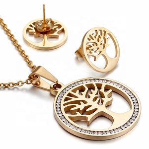 MECYLIFE Commercio All'ingrosso Stabilito Dell'orecchino <span class=keywords><strong>Della</strong></span> Collana di Modo di Zircon Dell'intarsio In Acciaio Inox Forma Rotonda <span class=keywords><strong>Albero</strong></span> <span class=keywords><strong>Della</strong></span> <span class=keywords><strong>Vita</strong></span> Gioielli Set - Product Image 1