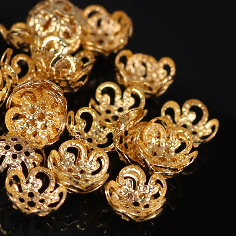 8MM Topi Manik-manik Logam Campuran Zirkon, Aksesori DIY Dekorasi Anting Gelang Kalung Topi Bunga Logam untuk Membuat Perhiasan