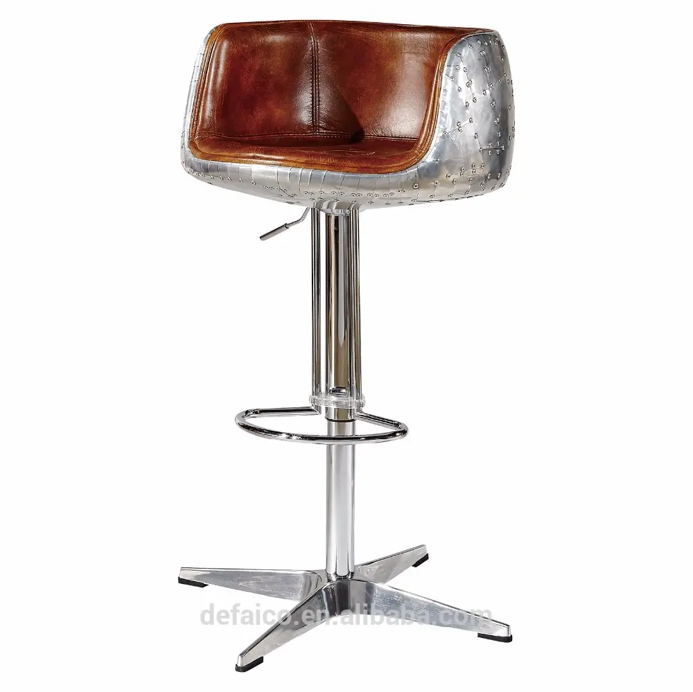 Metal Base Industrial Bar Stools Adjustable Aluminum Back Aviator Bar Chair for Pub Club Kitchen Counter