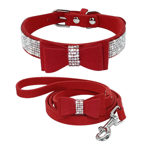 Suave Seuded de diamantes de imitación de cuero perro Collar y correa - Product Image 4