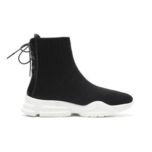 Delle Donne di modo Scarpe Stivali Della Caviglia di Colore Solido Punta Rotonda Piatto Platform Lace Up Stivali Scarpe Da Donna Stretch Lavorato A Maglia Calzino Stivali - Product Image 3