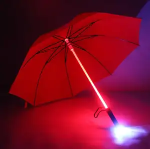 Groothandel Heldere Zaklamp Regen Paraplu 'S Recht Knipperend Lichtzwaard Led Paraplu Met Led Licht Zaklamp Custom Logo