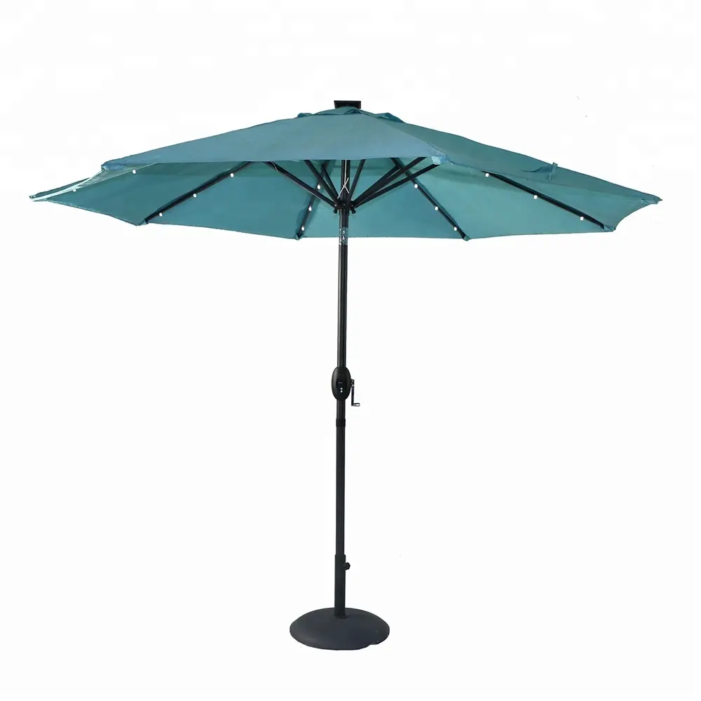 9ft 야외 태양 우산 8 갈비 w/24 조명 파티오 정원 시장 우산 틸트 USB 포트