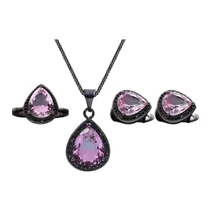 Wholesale in stock women fusion stone clover earring necklace jewelry set
