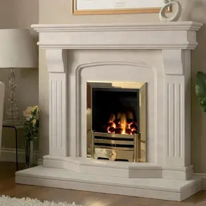 High Quality Carved Indoor Decorative Stone Fireplace Mantel Modern French Style White Marble fireplace