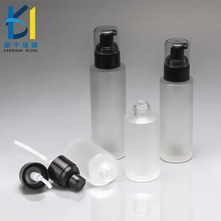 Frosted Skin Care Lotion Bottle Glass Material Black Pump 35ml 45ml 50ml