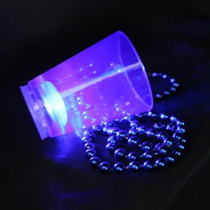 Promotional Led Light Up Plastic Shot Cup With Bead Necklace Led Shot Glass With Necklace