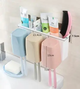 Hot Selling Modern Family Bathroom Accessories Plastic Toothbrush Toothpaste Holder Set With Storage Rack