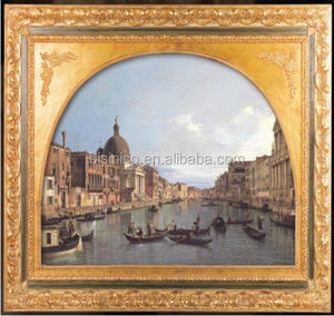 Quadro <span class=keywords><strong>su</strong></span> <span class=keywords><strong>tela</strong></span> con cornice in legno intagliato dorato, design di lusso, stampa a mano, con paesaggio urbano acquatico europeo italiano, dipinto a olio - Product Image 3