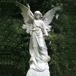 Large Christmas stone standing angel statue handmade marble winged young angel sculpture