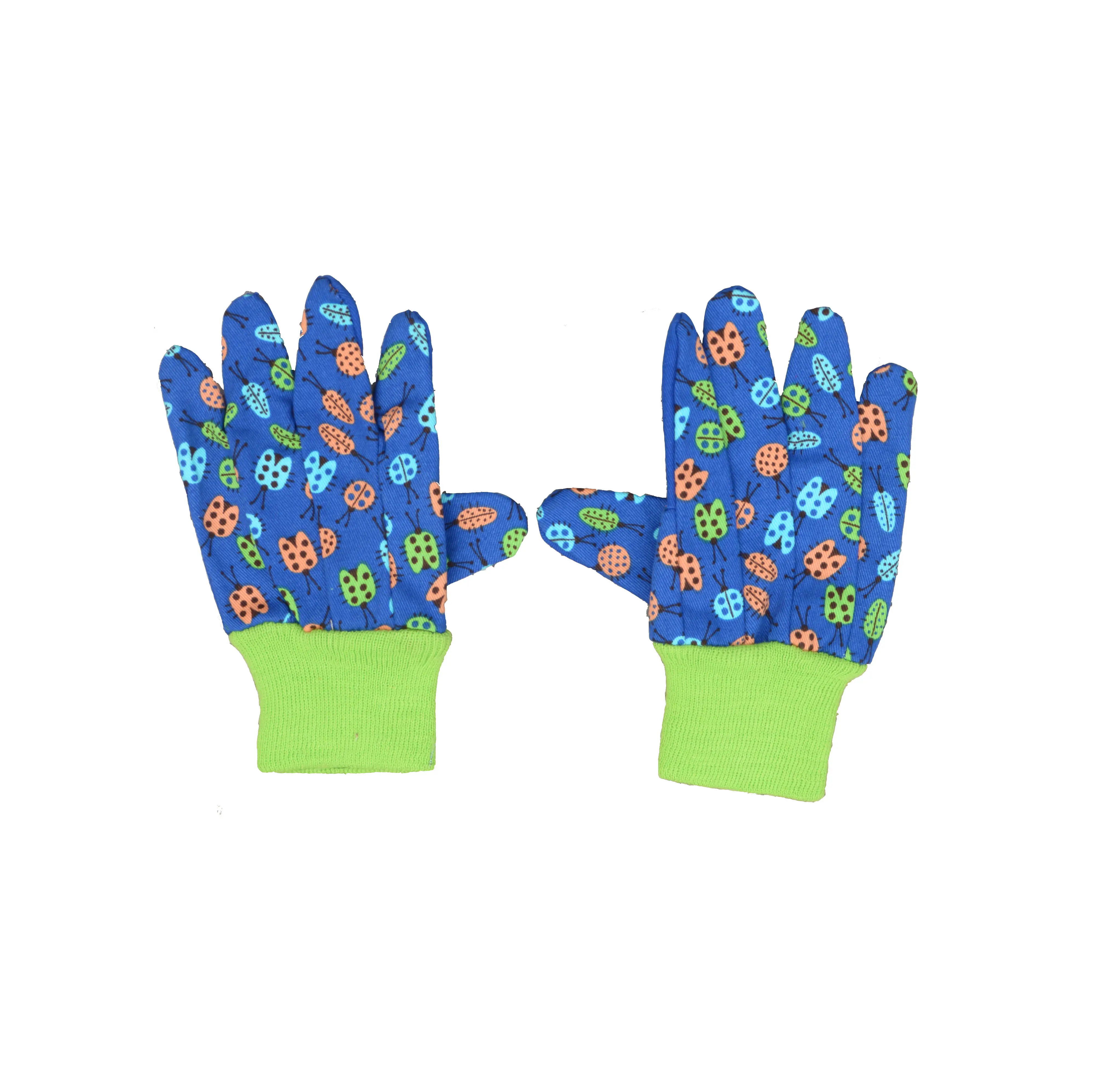 PRI Dark blue cotton palm insect print children garden gloves