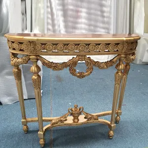 Exquisite Retro Barque Inlaid Marquetry Solid Wood Hand Carved GoldLeaf Console Table For Villa Living Room BF08-YS019