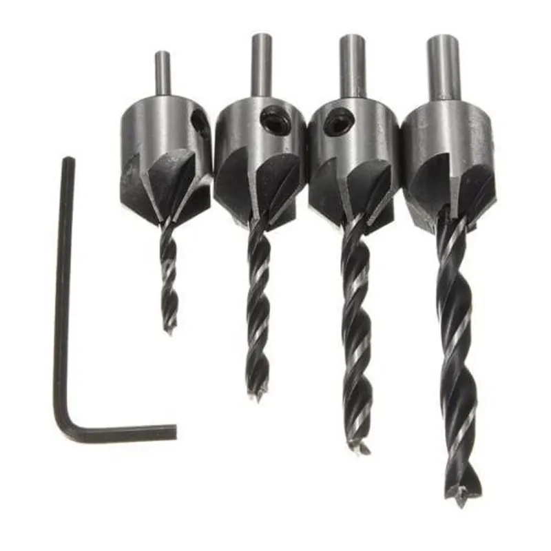 4pcs उपयोगी एचएसएस 5 बांसुरी Countersink ड्रिल बिट सेट ड्रिल प्रेस सेट नाला बांट Woodworking बिजली उपकरण 3mm-6mm